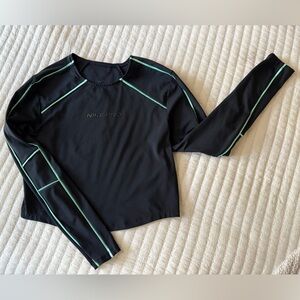 Nike Pro Black Long Sleeve Dri-Fit Top with Green Accents